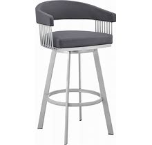 Armen Living Bronson 29"" Slate Grey Faux Leather And Silver Metal Bar Stool