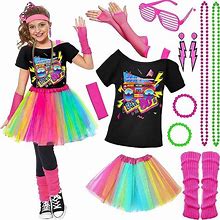 14Pcs Kids 80S Costume Accessories Set Halloween Party Fancy Outfits Cosplay 1980S Theme Retro Hop Hip Party For Girls