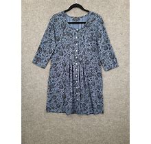 Chadwicks Dress Womens PM Button Up Midi Long Sleeve Round Neck Blue Floral
