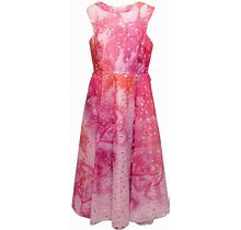 Pink & Red Monique Lhuillier Floral Print Cutout Dress M