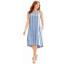 Plus Size Women's A-Line Linen Blend High-Low Dress By Catherines In Royal Navy Stripes (Size 1XWP)