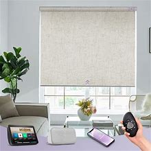 Graywind Motorized Roller Shades 100% Blackout Free Stop Window Shades Cordless Wireless Remote Control Window Roller Blinds With Valance For Smart