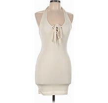 Forever 21 Casual Dress - Bodycon Plunge Sleeveless: Ivory Print Dresses - Women's Size Medium