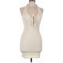 Forever 21 Casual Dress - Bodycon Plunge Sleeveless: Ivory Print Dresses - Women's Size Medium