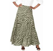 Plus Size Women's Flowing Crinkled Maxi Skirt By Jessica London In Dark Olive Mega Zebra (Size 24) Elastic Waist 100% Cotton