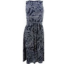 Jessica Howard Women's Petite Printed & Belted Dress (4P, Navy/Ivory)