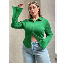 Plus Size Spring And Summer Clothing New Textured Fabric Fit Slim Button Long Sleeve Bell Sleeve Shirt,4XL
