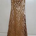 Tadashi Shoji Dresses | Tadashi Shoji Odette Off-Shoulder Sequin Column Gown | Color: Gold | Size: 6