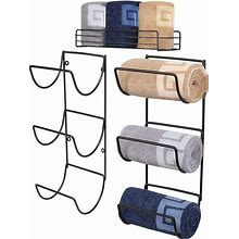 Nearmoon Towel Rack Wall Mounted- All Metal Bathroom 2 Towel Rack Holders+ Hand Towel Storage Basket, Rustproof 3 Level Wine Rack Storage Organizer