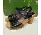 Bongo Shoes | Bongo Sandals Womens 6.5 Hailey Faux Black Leather Faux Wood Clog Open Toe | Color: Black | Size: 6.5
