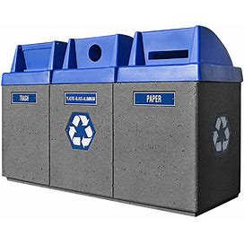 Wausau Tile TF1222 3-Stream 132 Gallon Concrete Recycling Station With Plastic Push-Door Tops