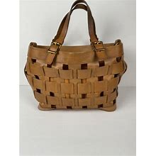 Amerileather Woven Carmel Brown Leather Basket Weave Retro Tote Bag
