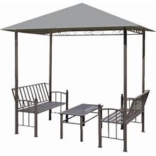 Vidaxl Gazebo Patio Pavilion With Table And Benches Sun Shelter Anthracite, Grey, Outdoor Furniture