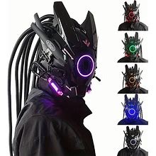 Cyberpunk Mask Mask Round Light Wing Braid Music Festival LED Light Mask Cosplay Cosplay Mobile APP, Futurist Science Fiction Mechanical Mask Hallowee