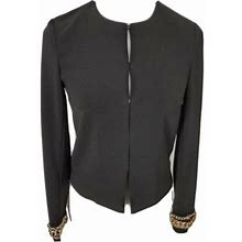 H&M Woman's Sz 4 Black Embellished Cuffs Suit Separate Jacket S85