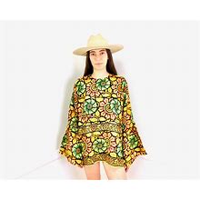 Indian Hand Blocked Tunic // Vintage 70S Mini Dress Blouse Boho Hippie Hippy 1970S Cotton India Green Sun // O/S
