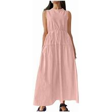 Mitankcoo Women Summer Dresses On Clearance - Mock Neck Sleeveless Tank Dress Loose Plain Tiered Maxi Sundress