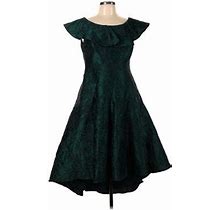 Coast Cocktail Dress - A-Line Ruffles Short Sleeve: Green Brocade Dresses - Women's Size 10