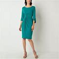 Connected Apparel Petite 3/4 Bell Sleeve Sheath Dress | Green | Petites 6 Petite | Dresses Sheath Dresses | Stretch Fabric | Easter Fashion