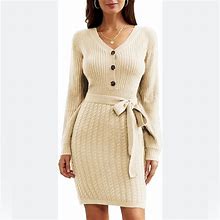 Grace Karin Dresses | Nwt - Grace Karin V Neck Knitted Sweater Dress/ Size Medium | Color: Brown/Tan | Size: M