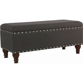 Large Storage Bench With Nailhead Trim Charcoal Gray - Homepop
