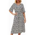 Simple Flavor Women's Summer Boho Button Up Floral Casual Party Midi Dress(3142BS,L)