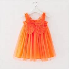 Loopsun Toddler Girl Dress, Square Neck Sleeveless Solid Cute Elegant Mesh Wing Suspenders Mini Dress Orange