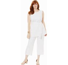 Plus Size Women's 2-Piece Linen Capri Set By Jessica London In White (Size 24) Washable Rayon Linen Blend