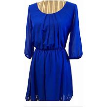 Sequin Hearts Dresses | Blue Cute Dress Fringe Bottom Long Sleeve | Color: Blue | Size: L