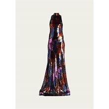 Naeem Khan Floral Sequined Trumpet Gown, Purplemulti, Women's, 4, Evening Formal Gala Gowns Mother Of The Bride Groom Sequined Gowns
