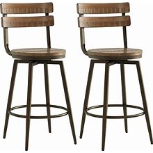 Watson & Whitely Swivel Bar Stools With Detachable Back, 26" Counter Height Bar Stools, Rustic Farmhouse Wood Barstools Set Of 2 For Kitchen &