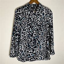 Talbots Tops | Leopard Print Talbots Button Down Dress Shirt - Womens Size Xs | Color: Blue/White | Size: Xs