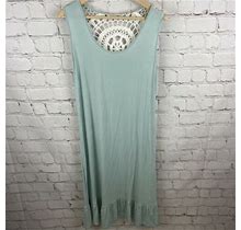 Soft Surroundings Dress Mint Green Jersey Knit White Embroidered Lace