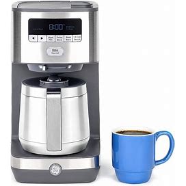 GE - 10 Cup Programmable Coffee Maker With Single Serve And Thermal Carafe - Stainless Steel