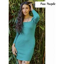 Free People Dresses | Nwot Free People Beach Size Medium Or Large Ribbed Long Sleeve Mini Dress | Color: Green | Size: Various
