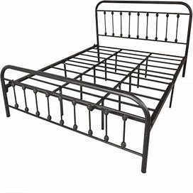 Black Simple Metal Bed Frame With Storage Space At The Bottom Of The Bed-Queen Size