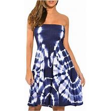 Lovskoo Strapless Dress For Women Boho Summer Dresses Style Waisted Slim Dress Sleeveless Floral Print Dress Blue