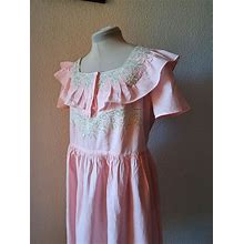 Vintage Antique French 1930 Cotton Pink Cream Lace Flared Dress Underdress