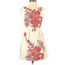 J.Crew Factory Store Casual Dress - A-Line Scoop Neck Sleeveless: Ivory Floral Dresses - Women's Size 0