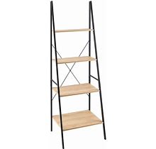 Mixed Material Storage Furniture 70.87 in. H X 20 in. D Natural 4-Shelf Ladder Bookcase