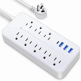 1Pc Power Strip, Power Strip Surge Protector, 8 AC Outlets 3 USB 1 Type-C, Flat Plug, Desktop Charging Station With Overload,White,Must-Have,Temu