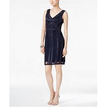 Adrianna Papell Sequin Sheath Dress Navy Petite Size 12 P Msrp $329