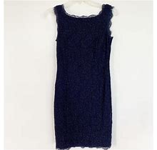 Adrianna Papell Womens Sheath Dress Blue Floral Lace Sleeveless Scoop