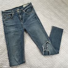 Rag & Bone Jeans | Rag & Bone 10" Skinny Distressed High Rise Blue Split Knee Jean Size 29 | Color: Blue | Size: 29