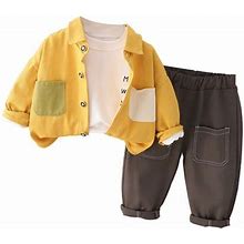 Amelaea Kids Clothing Set Long Sleeve Crewneck Tops Button Down Colorblock Jacket Shirt Solid Color Pants 3Pcs