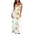 HOXIJIA Women Sleeveless Maxi Dress Backless Bodycon Floral Printed Spaghetti Strap Long Dress Hollow Out One-Piece Summer