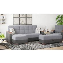 Gray/White/Black Sectional - Ottomanson Convertible L-Shaped Sectional W/ Storage, Gray/Black PU Polyester In Gray/White/Black | Wayfair