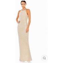 Mac Duggal Dresses | Mac Duggal Beaded Halter Neck Body Skimming Gown Silver Cream Size 18 | Color: Cream/Silver | Size: 18