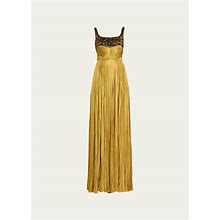 J. Mendel Emb. Bustier Silk Hand Pleated Gown, Yellow Cab, Women's, 12, Evening Formal Gala Gowns Mother Of The Bride Groom Satin & Silk Gowns