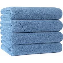 POLYTE Microfiber Quick Dry Lint Free Bath Towel, 57 X 30 In, Pack Of 4 (Blue)